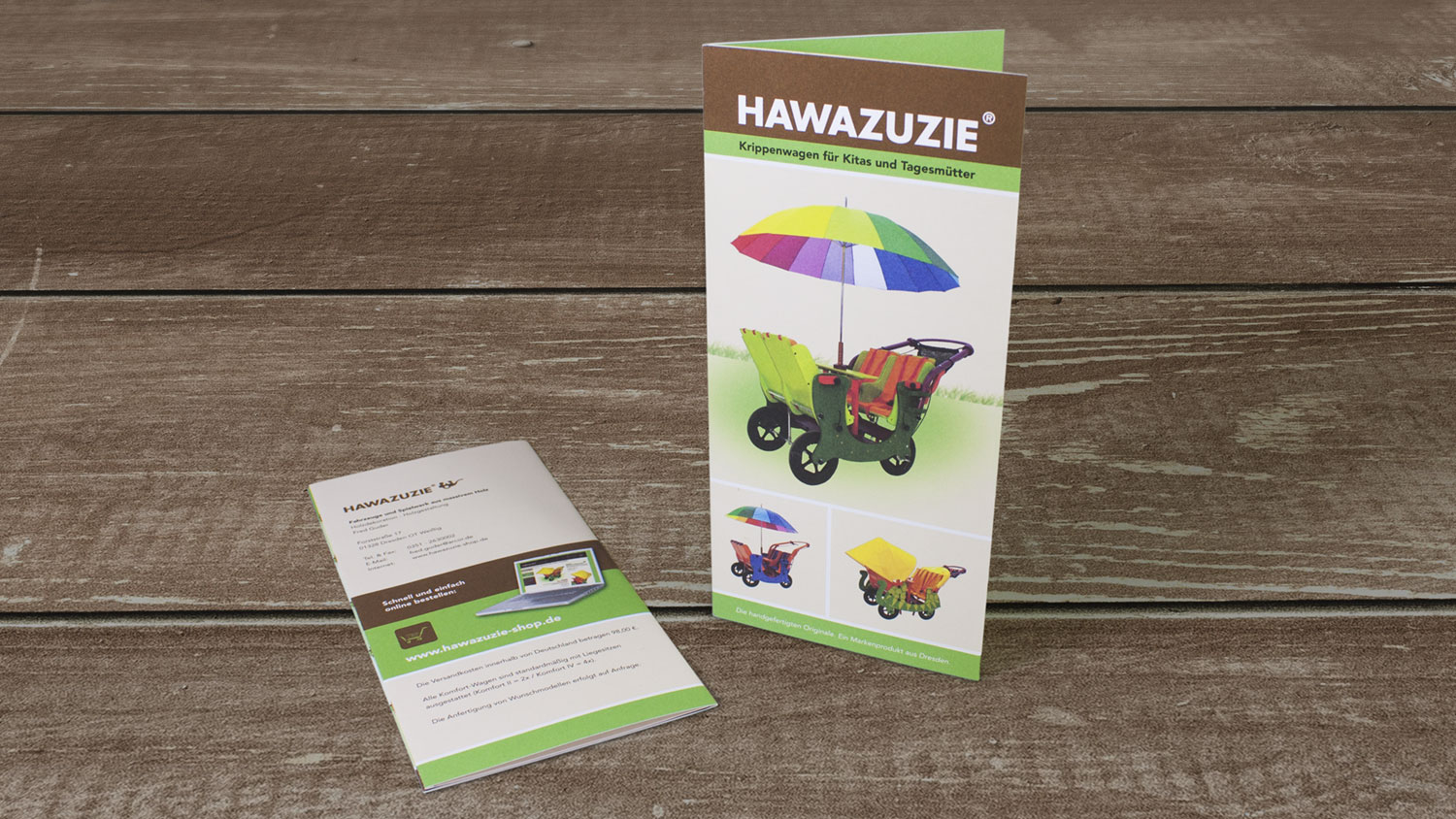 Hawazuzie-Flyer mit Übersicht des Produktsortiments.