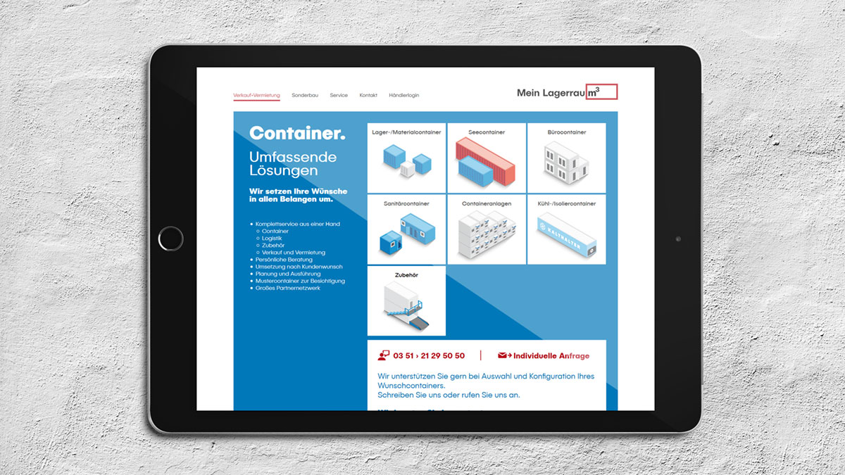 Website von Mein Lagerraum auf einem Tablet dargestellt.