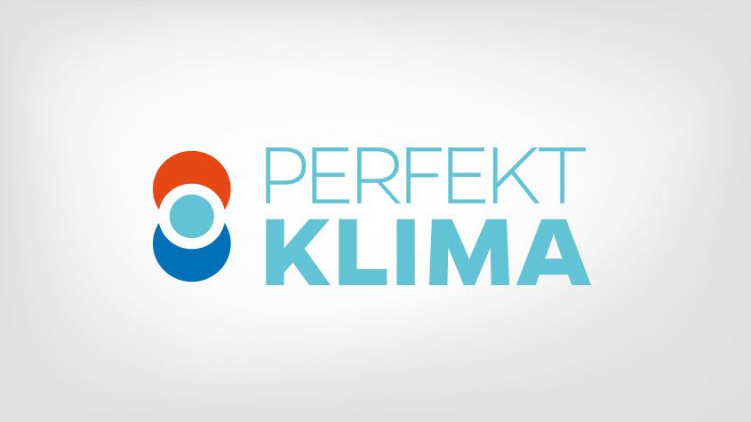 Perfekt-Klima-Logo: ein Kreissymbol in Orange, Weiß und Blau neben dem Schriftzug „Perfekt Klima“.